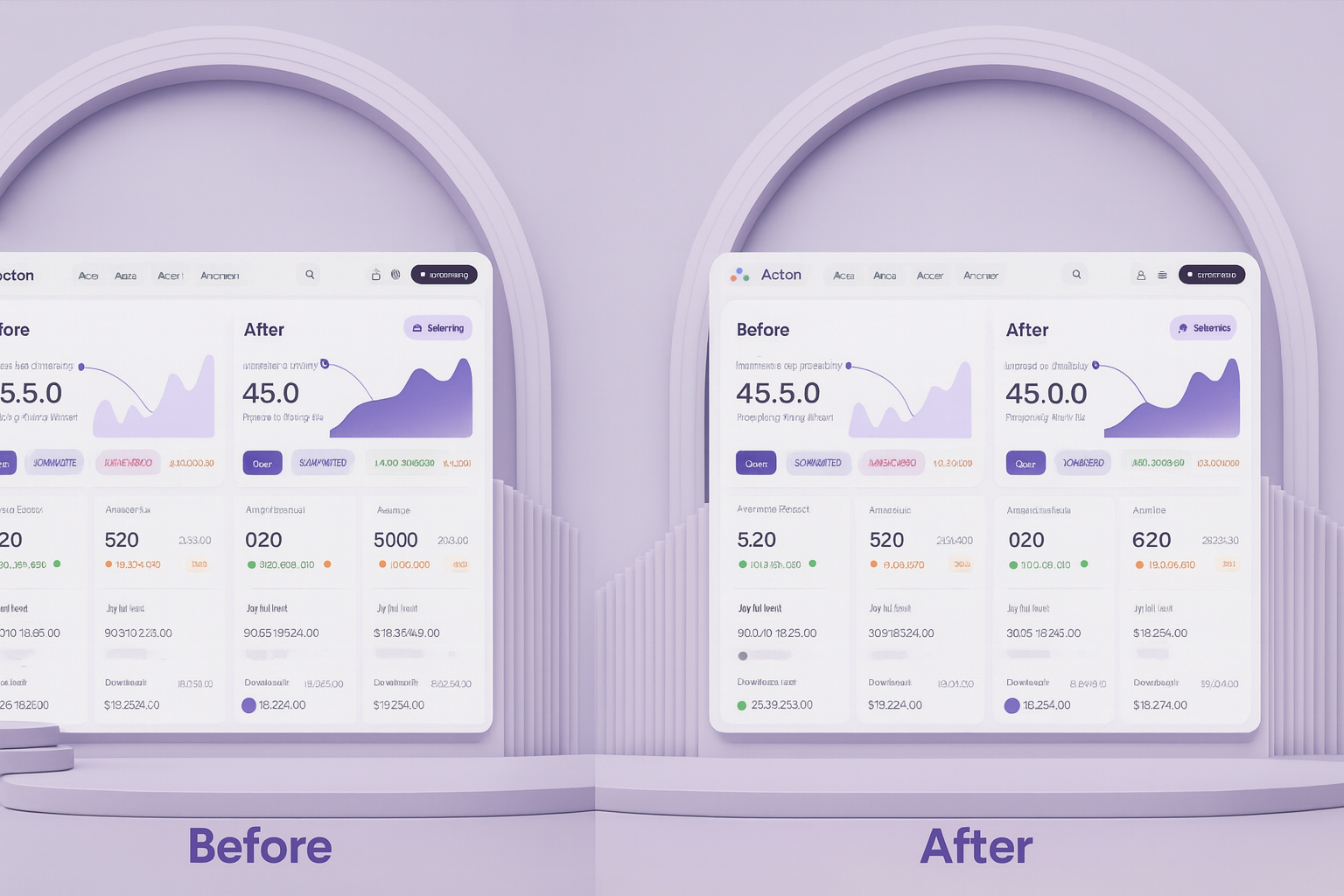 Before and after analytics dashboard
